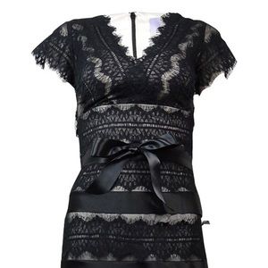 JS Collections Black Satin Tier Lace A-Line Dress